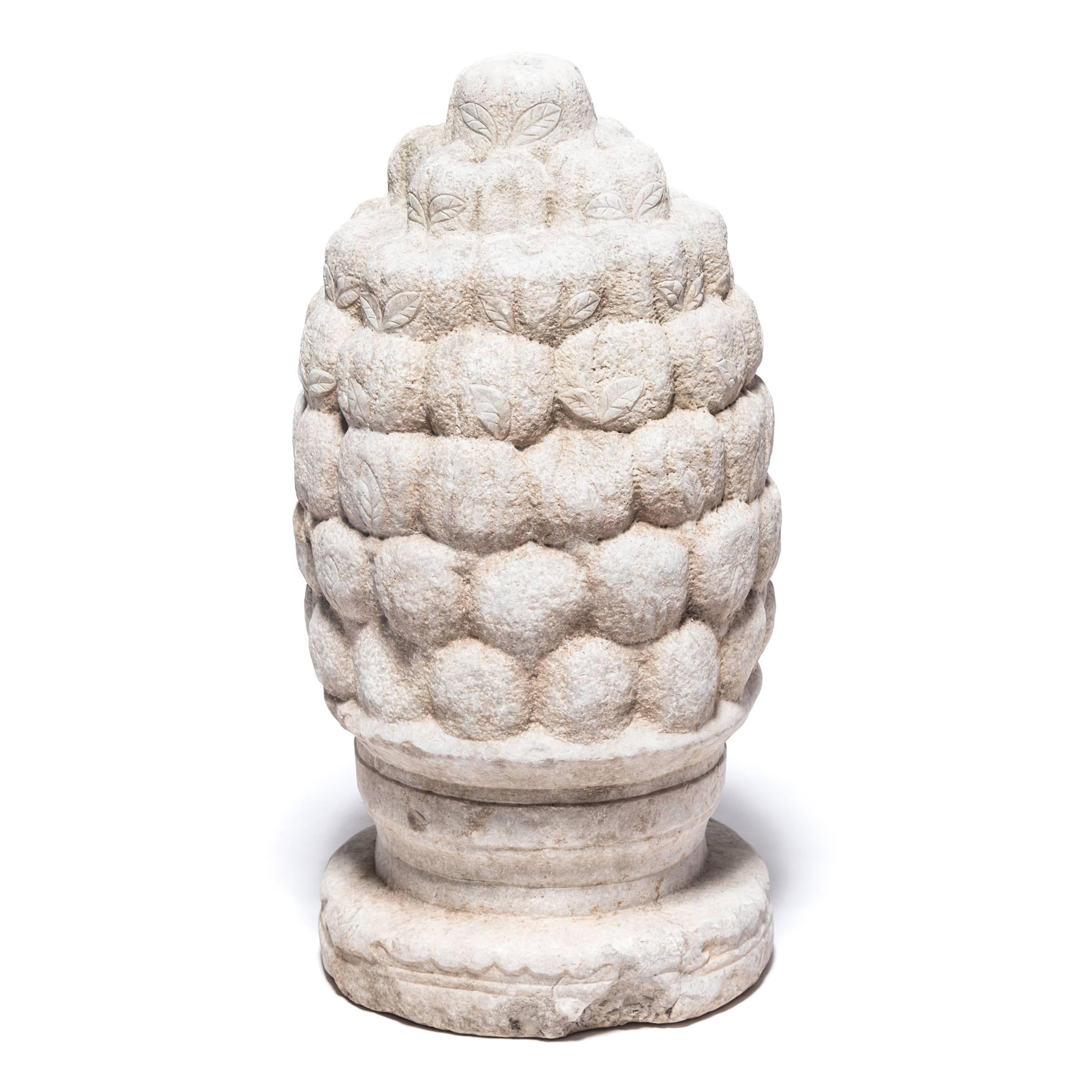 Limestone Pair of Chinese Stone Finials with Peaches and Persimmons, 17th/18th Century For Sale