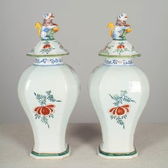 Pair of 17th Century Delft Polychrome Faience Jars