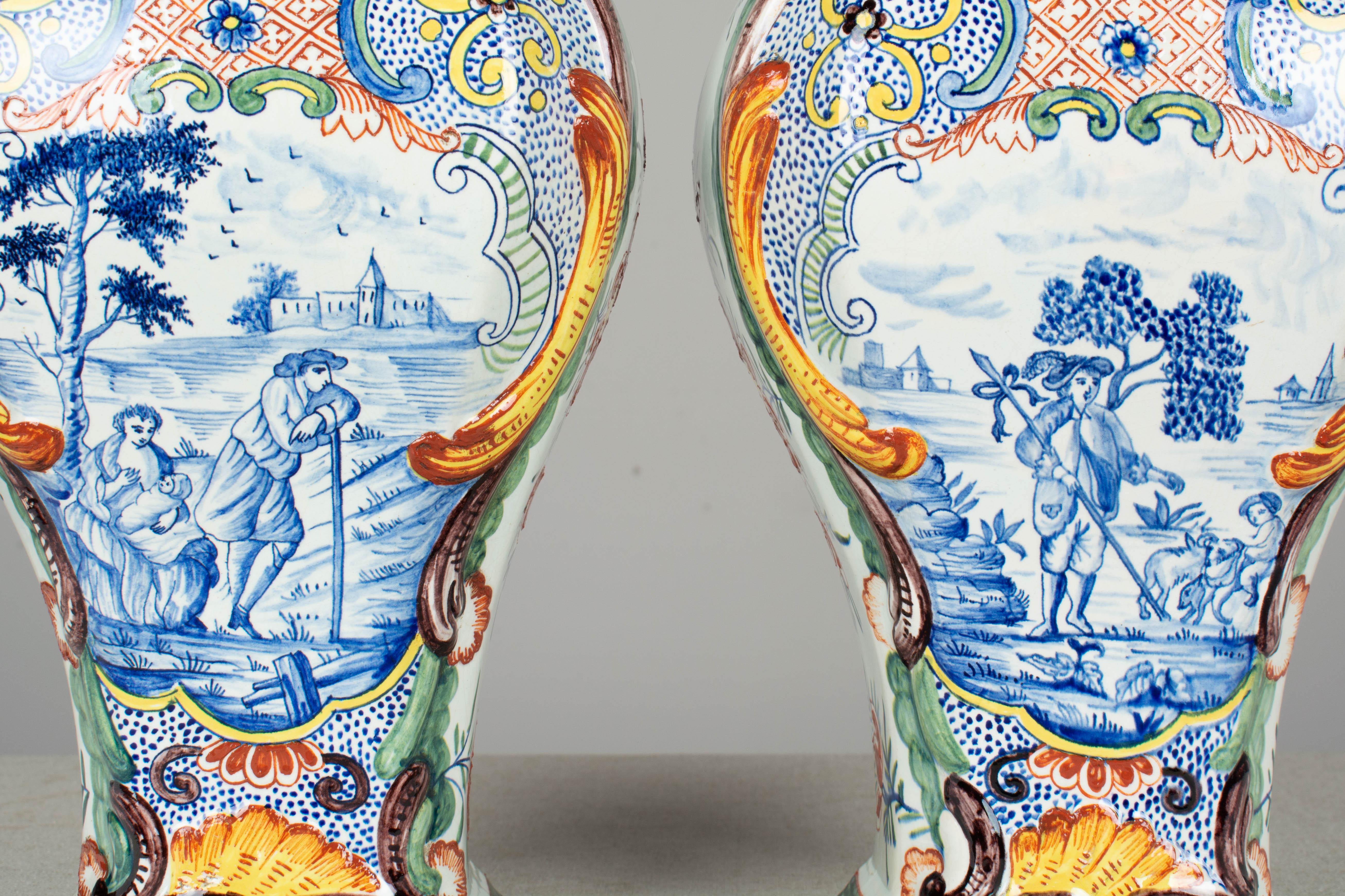 Pair of 17th Century Delft Polychrome Faience Jars 1