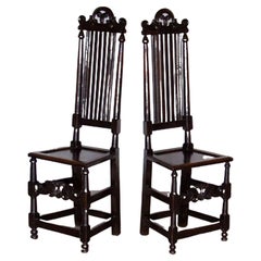 Pair of 17th Century English Oak Carved Slat Back Chairs, circa 1685