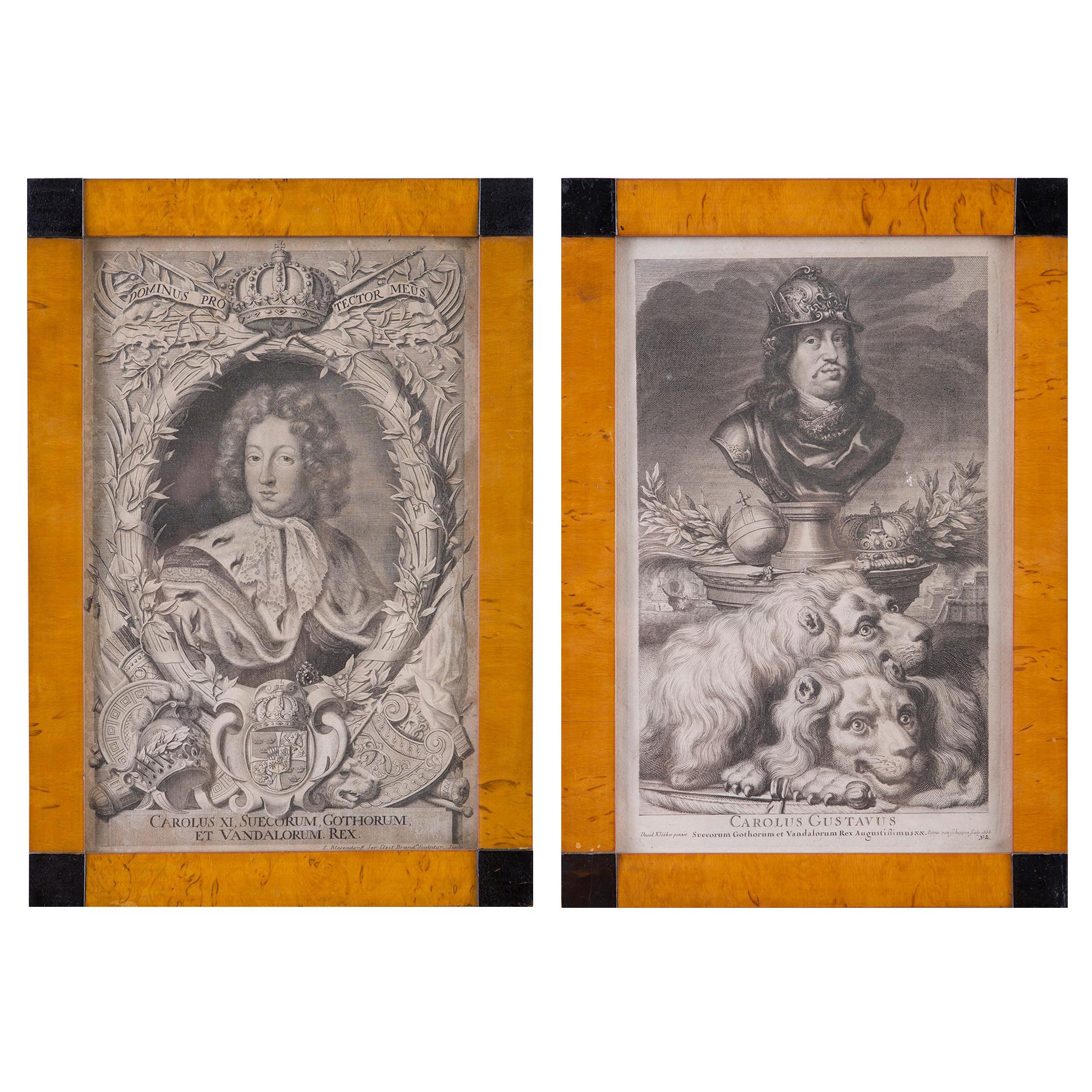 Pair of 17th Century Engravings of Swedish Kings Karl X & Karl XI