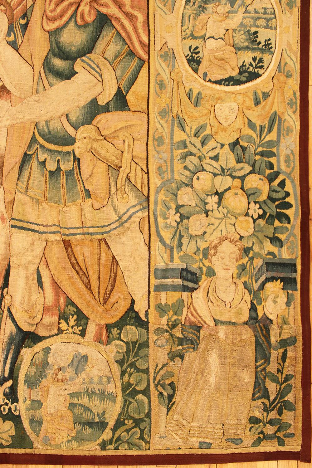 Pair of 17th Century Flemish Historical Tapestry Panel, Vertical, Female Figures For Sale 3