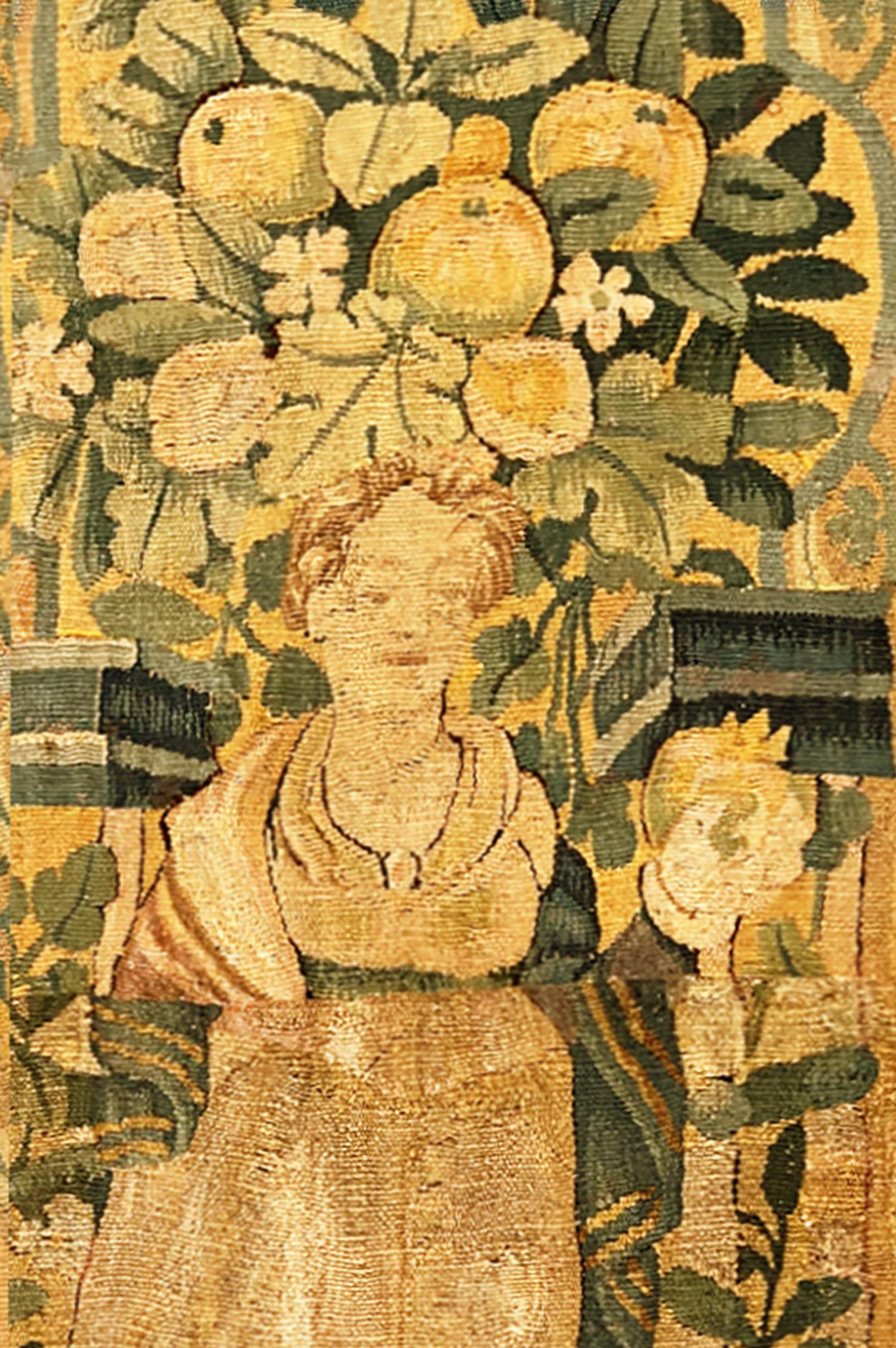 Pair of 17th Century Flemish Historical Tapestry Panel, Vertical, Female Figures For Sale 2