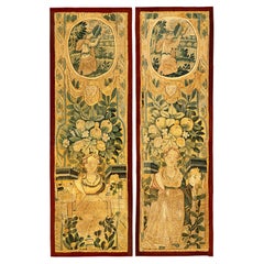 Antique Pair of 17th Century Flemish Historical Tapestry Panel, Vertical, Female Figures