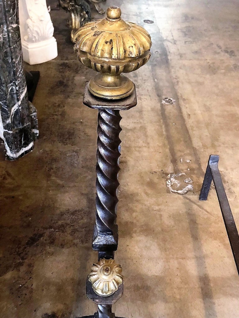 Pair of 17th Century Florentine Andirons with Brass Adornments For Sale at 1stDibs