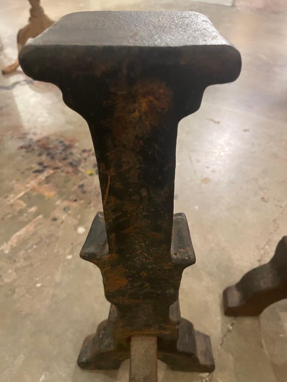 Steel Pair of 17th Century French Cast Iron Andirons For Sale