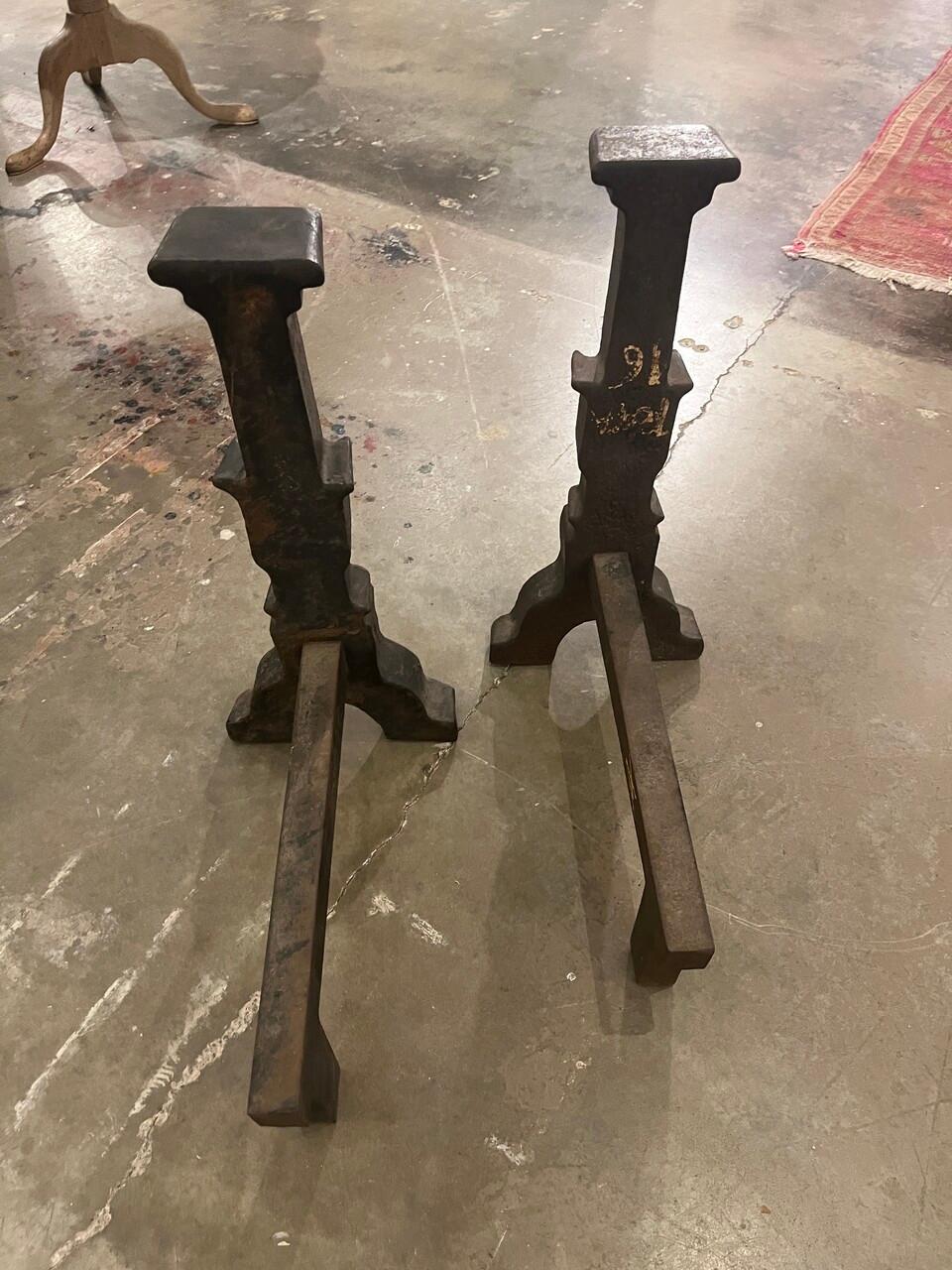 Pair of 17th Century French Cast Iron Andirons For Sale 1
