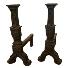 Pair of 17th Century French Cast Iron Andirons