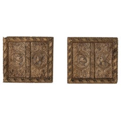 Pair of 17th Century French Hand Carved Oak Panels with Male and Female Profiles