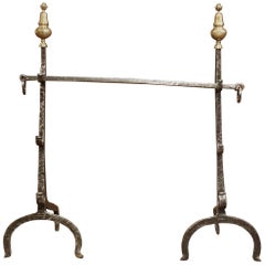 Pair of 17th Century French Polished Forged Iron and Bronze Fireplace Andirons
