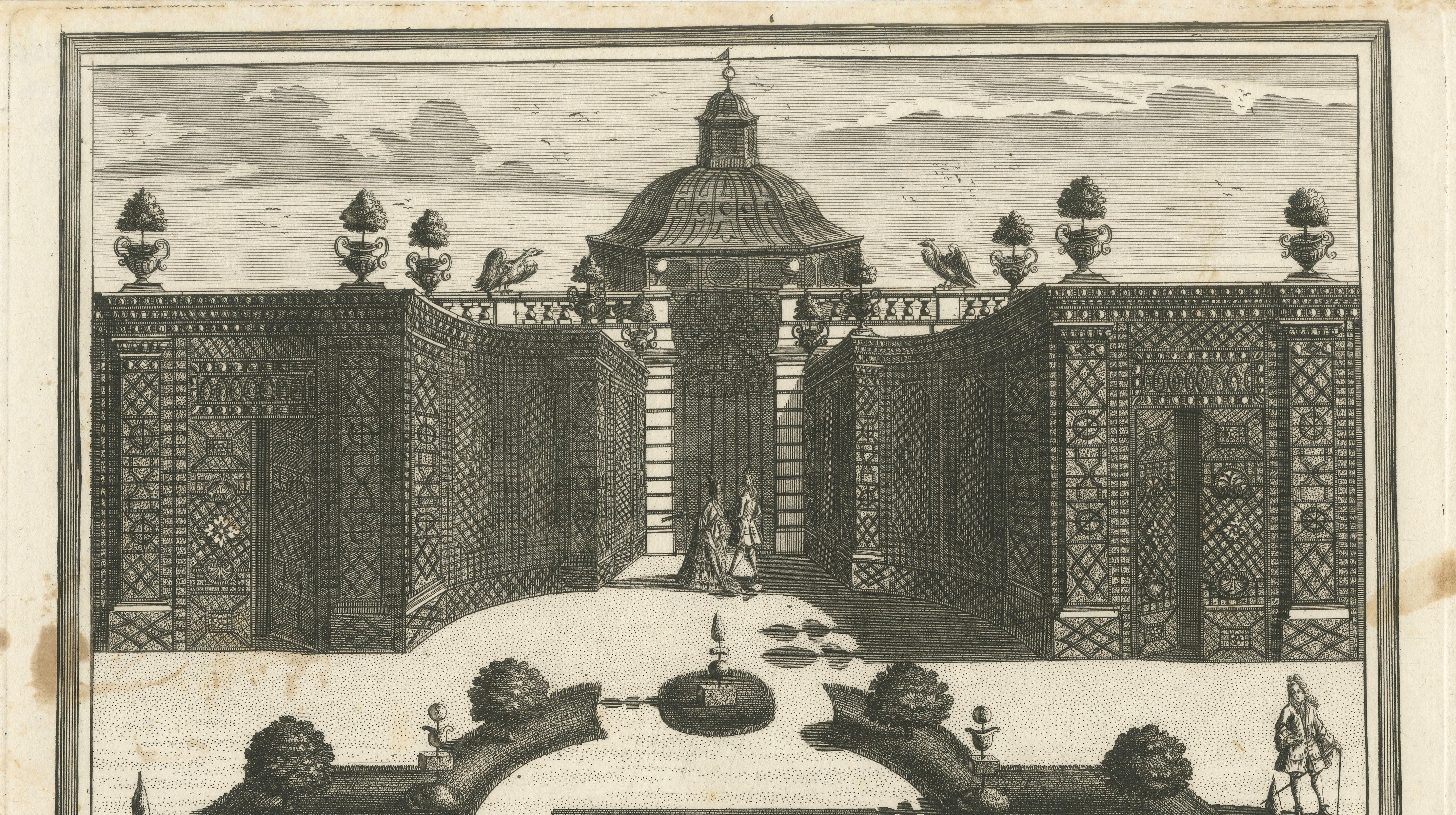 Pair of 17th-Century Garden Engravings – Mirabell Pavilion & Cascade, ca. 1670