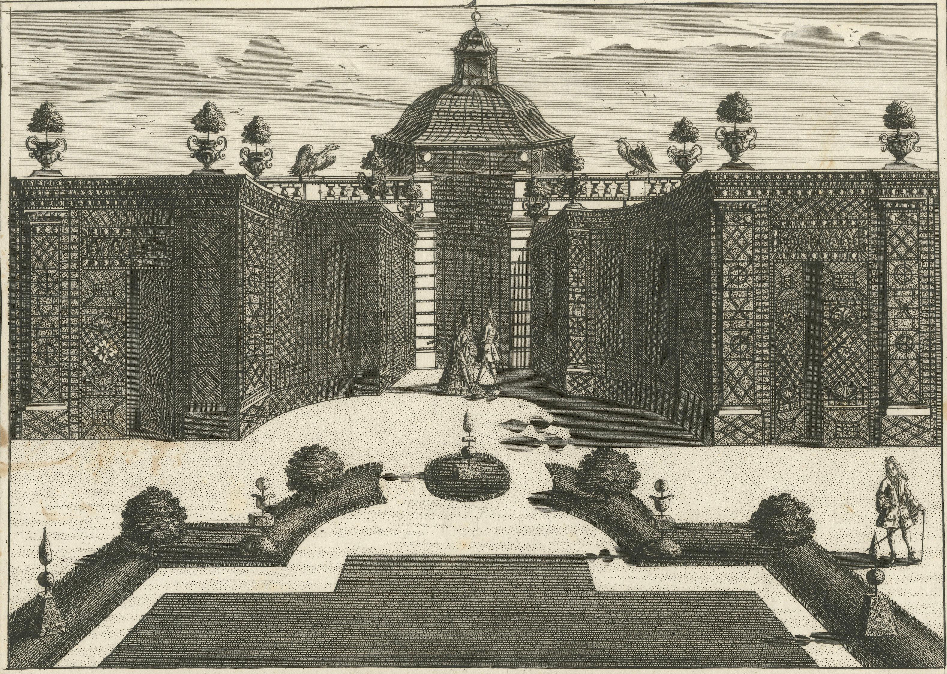 Pair of 17th-Century Garden Engravings – Mirabell Pavilion & Cascade, ca. 1670
