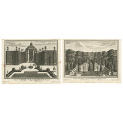 Pair of 17th-Century Garden Engravings – Mirabell Pavilion & Cascade, ca. 1670