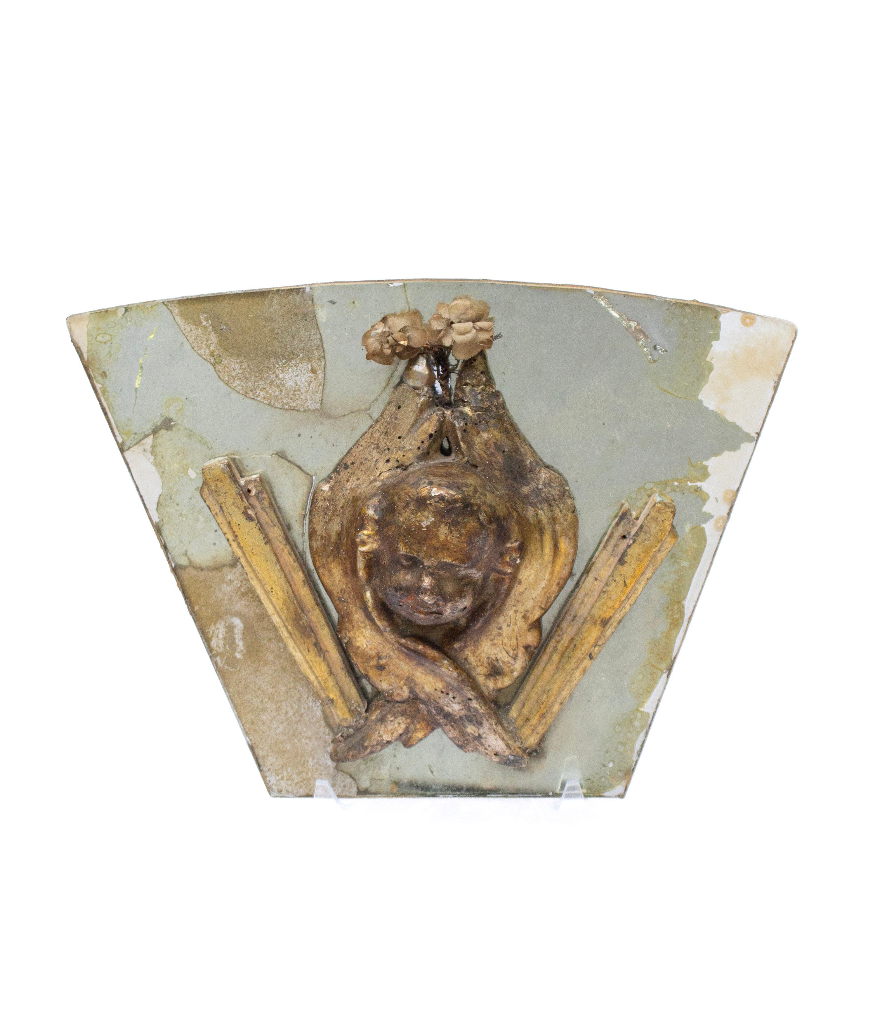 Rococo Pair of 17th Century Italian Angel Heads on Antique Mercury Mirrors For Sale