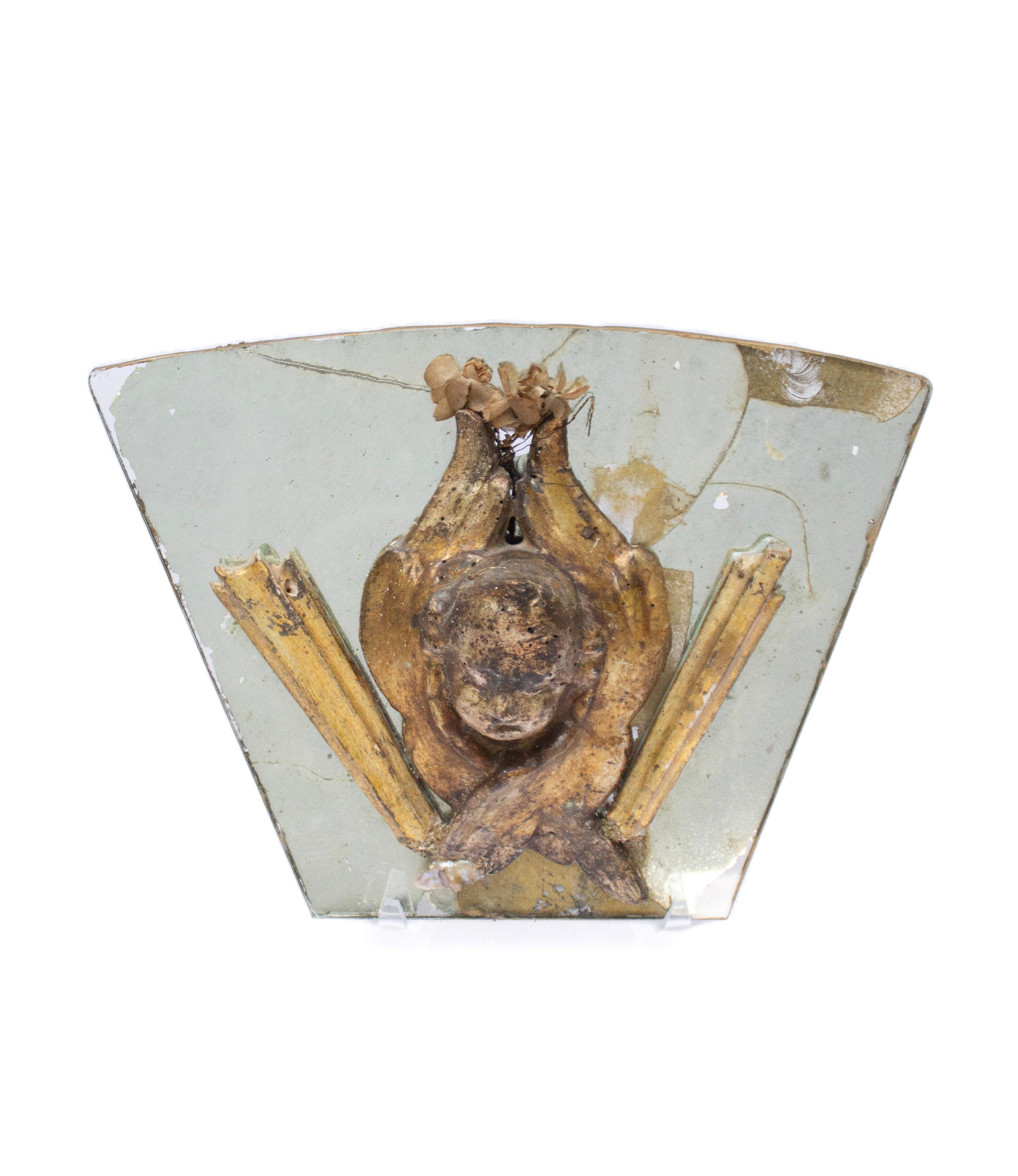 Hand-Crafted Pair of 17th Century Italian Angel Heads on Antique Mercury Mirrors For Sale