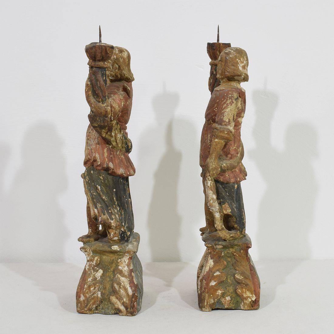 Pair of 17th Century Italian Baroque Angel Figures with Candleholders 2