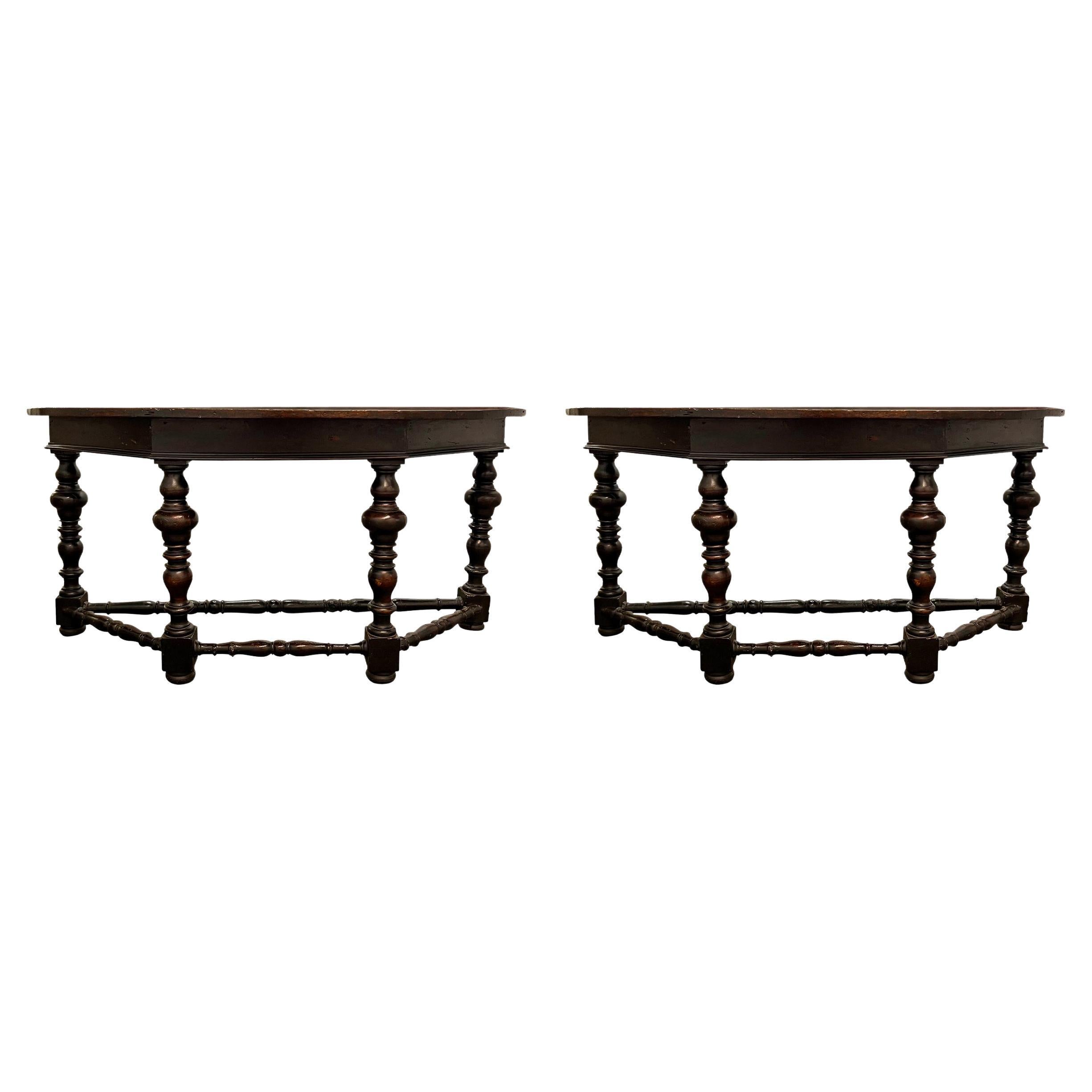 Pair of 17th Century Italian Baroque Console Tables For Sale