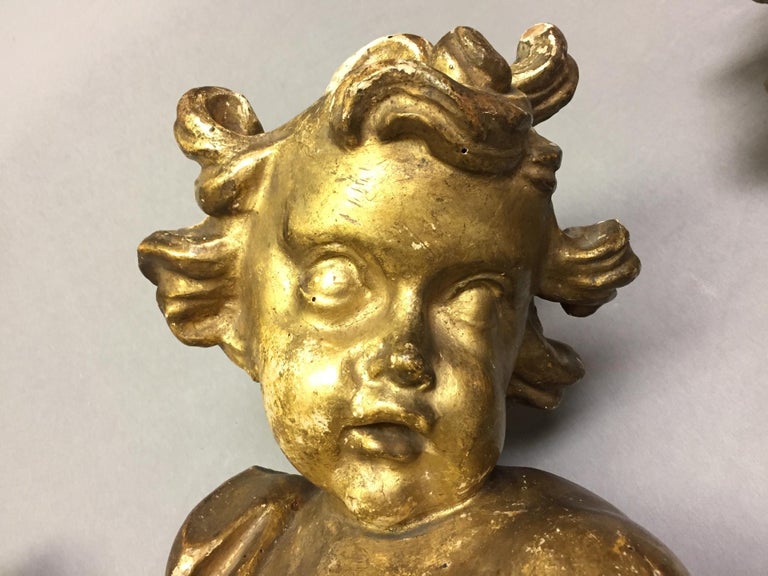 18th Century and Earlier Pair of 17th Century Italian Baroque Giltwood Putti Figures For Sale