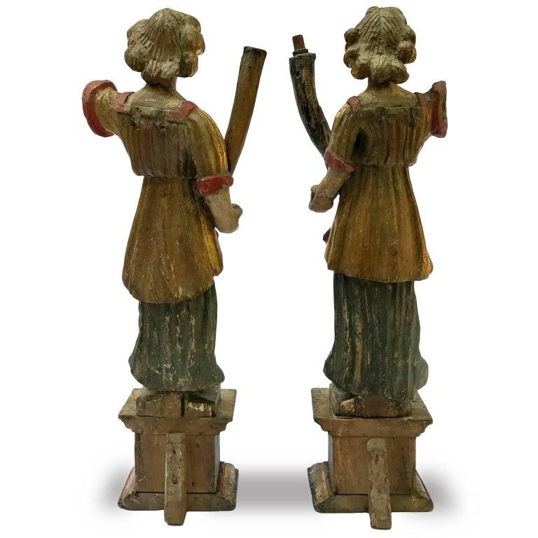 17th Century Italian Baroque Sculptures Pair of Angels with Cornucopia For Sale 8