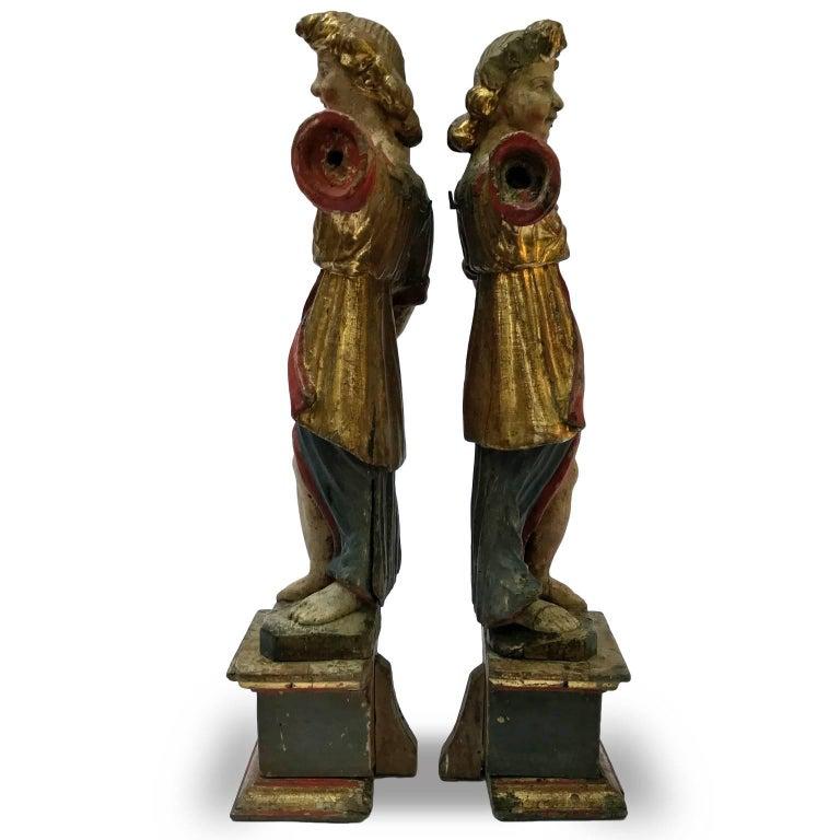 17th Century Italian Baroque Sculptures Pair of Angels with Cornucopia For Sale 9