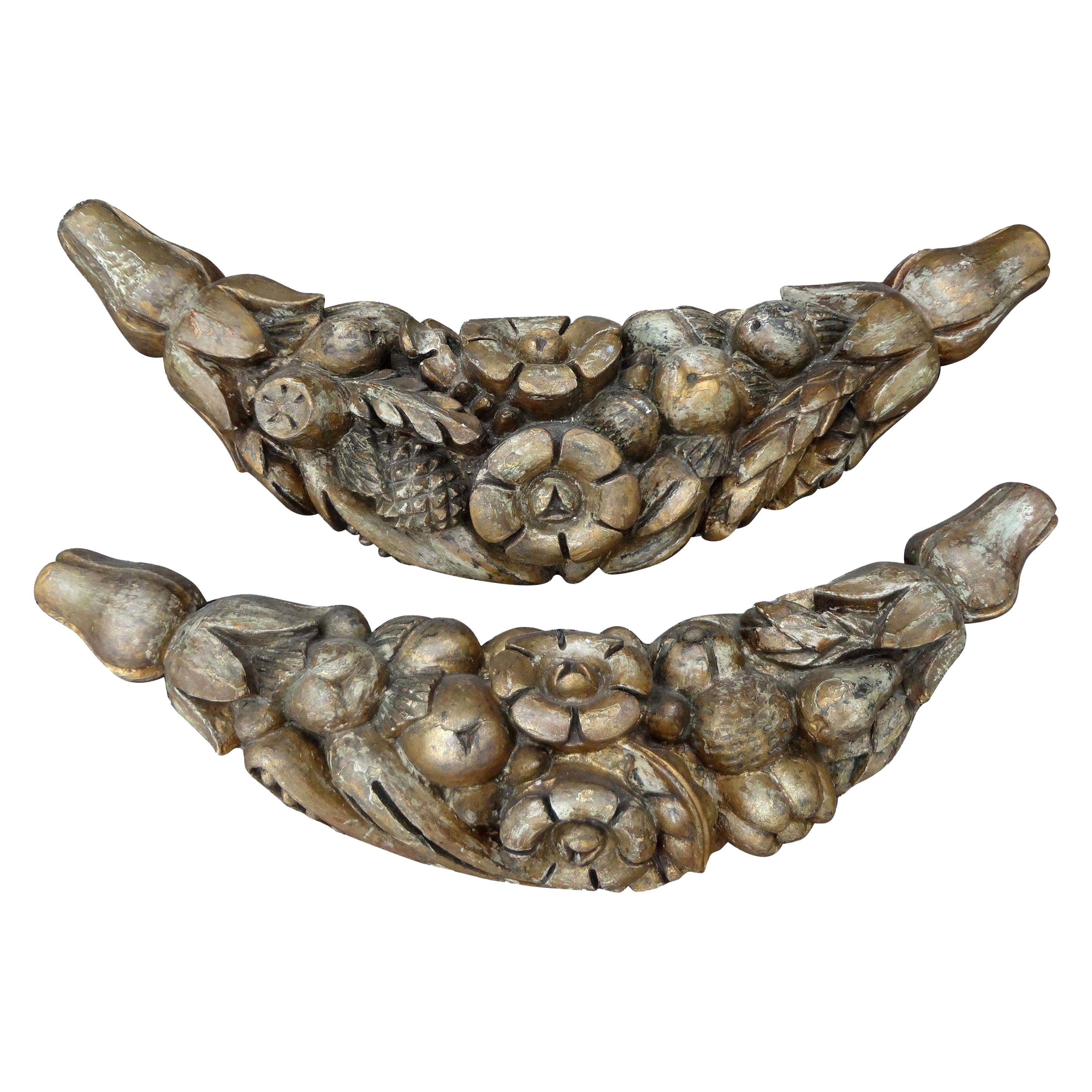 Pair of 17th Century Italian Carved Fruit Swag Architectural Elements