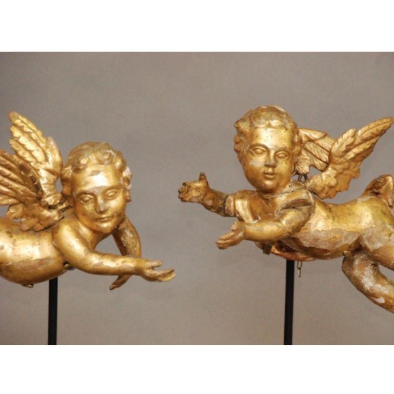 18th Century and Earlier Pair of 17th Century Italian Carved, Gilt Putti on Stands
