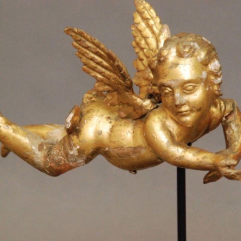 Wood Pair of 17th Century Italian Carved, Gilt Putti on Stands