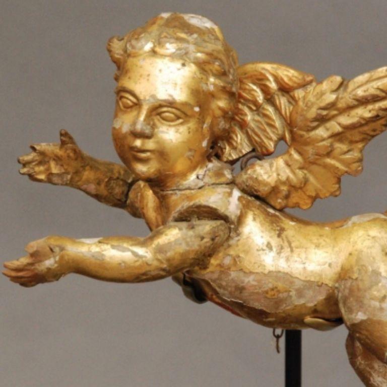 Pair of 17th Century Italian Carved, Gilt Putti on Stands 1