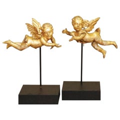 Pair of 17th Century Italian Carved, Gilt Putti on Stands