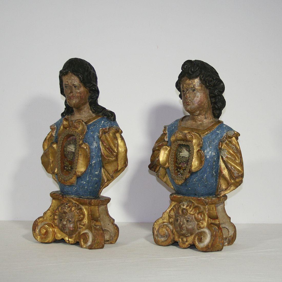 Baroque Pair of 17th Century Italian Carved Reliquary Busts
