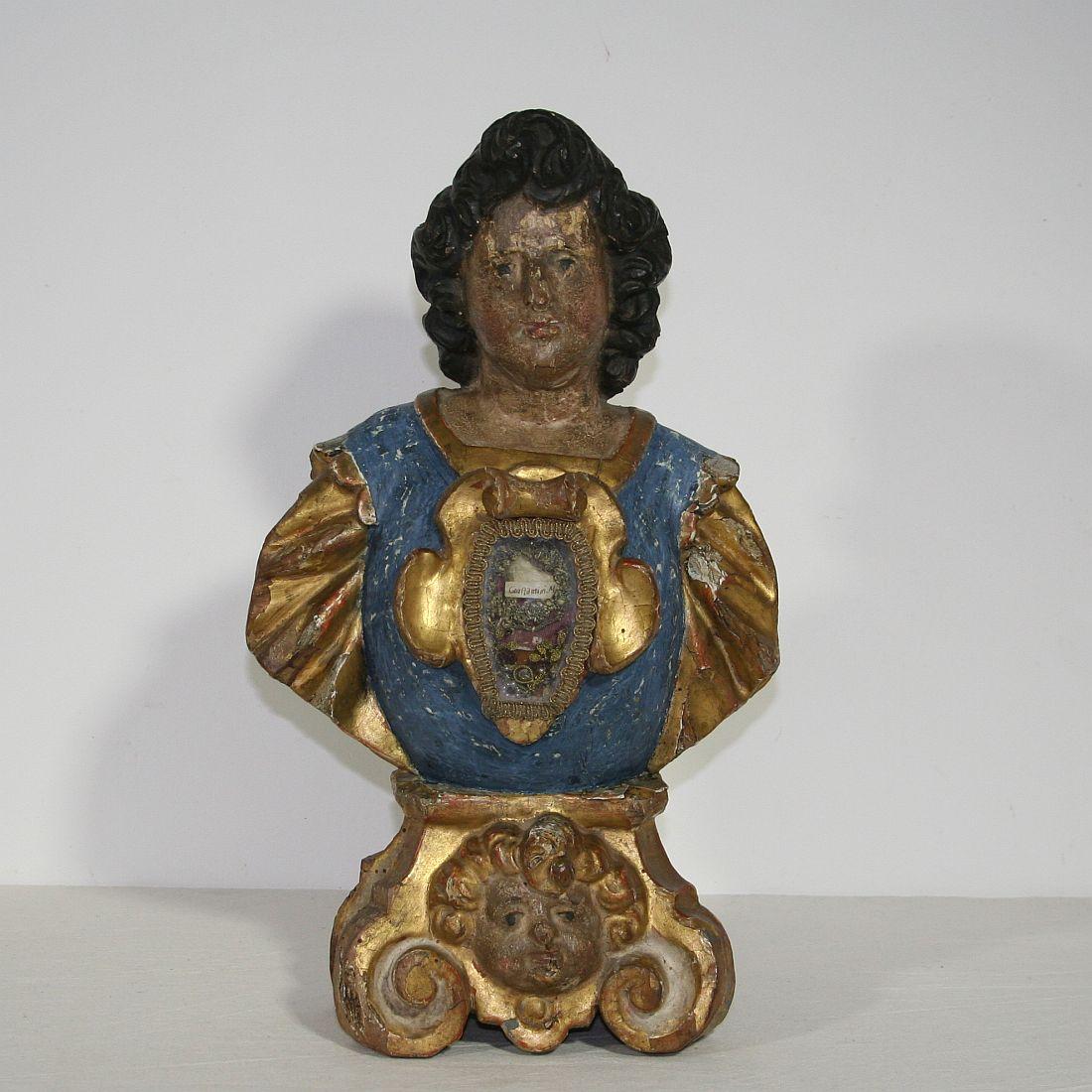 Hand-Carved Pair of 17th Century Italian Carved Reliquary Busts