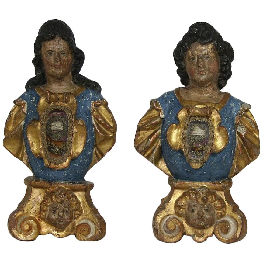 Pair of 17th Century Italian Carved Reliquary Busts