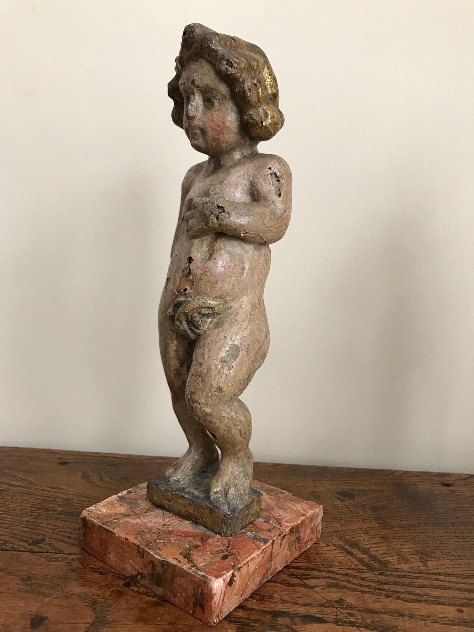 Baroque Pair of 17th Century Italian Carved Wood Putti