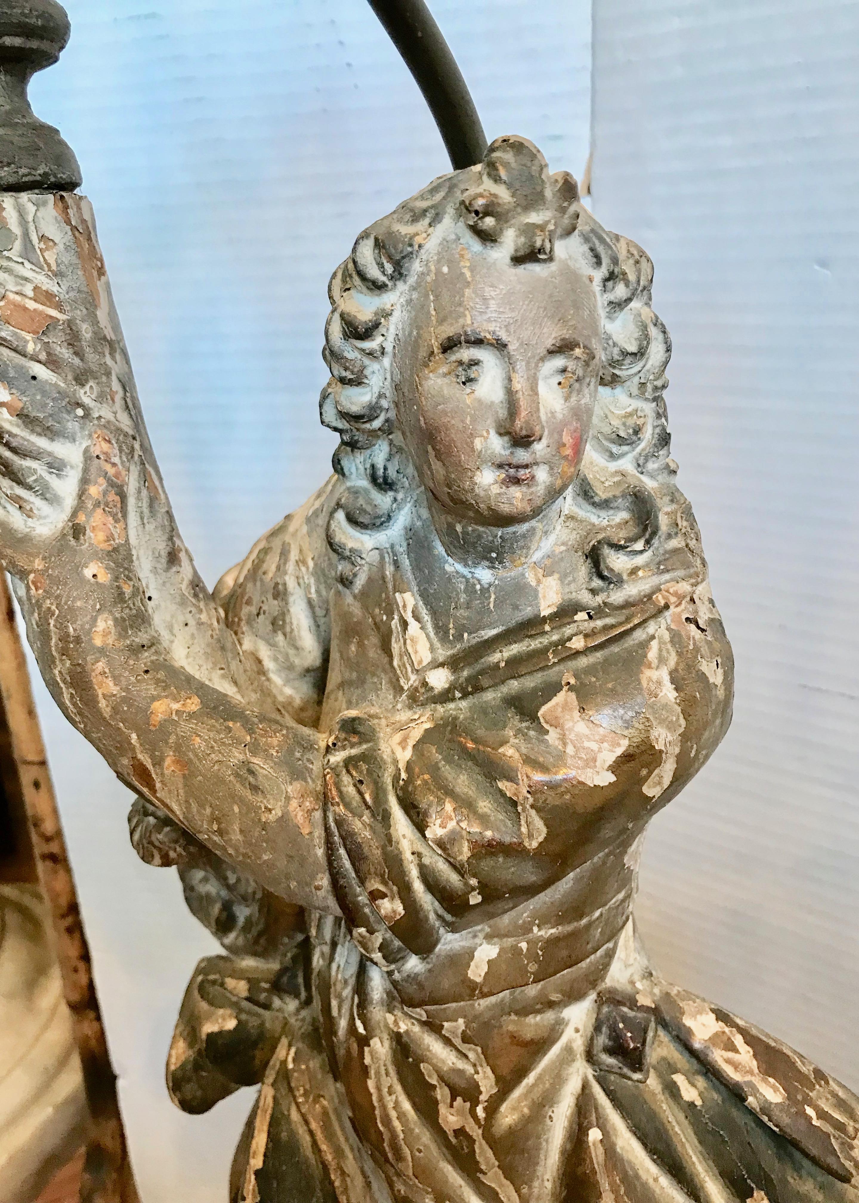 Pair Of 17TH Century Italian Figural Prickets Now Mounted As Lamps For Sale 4