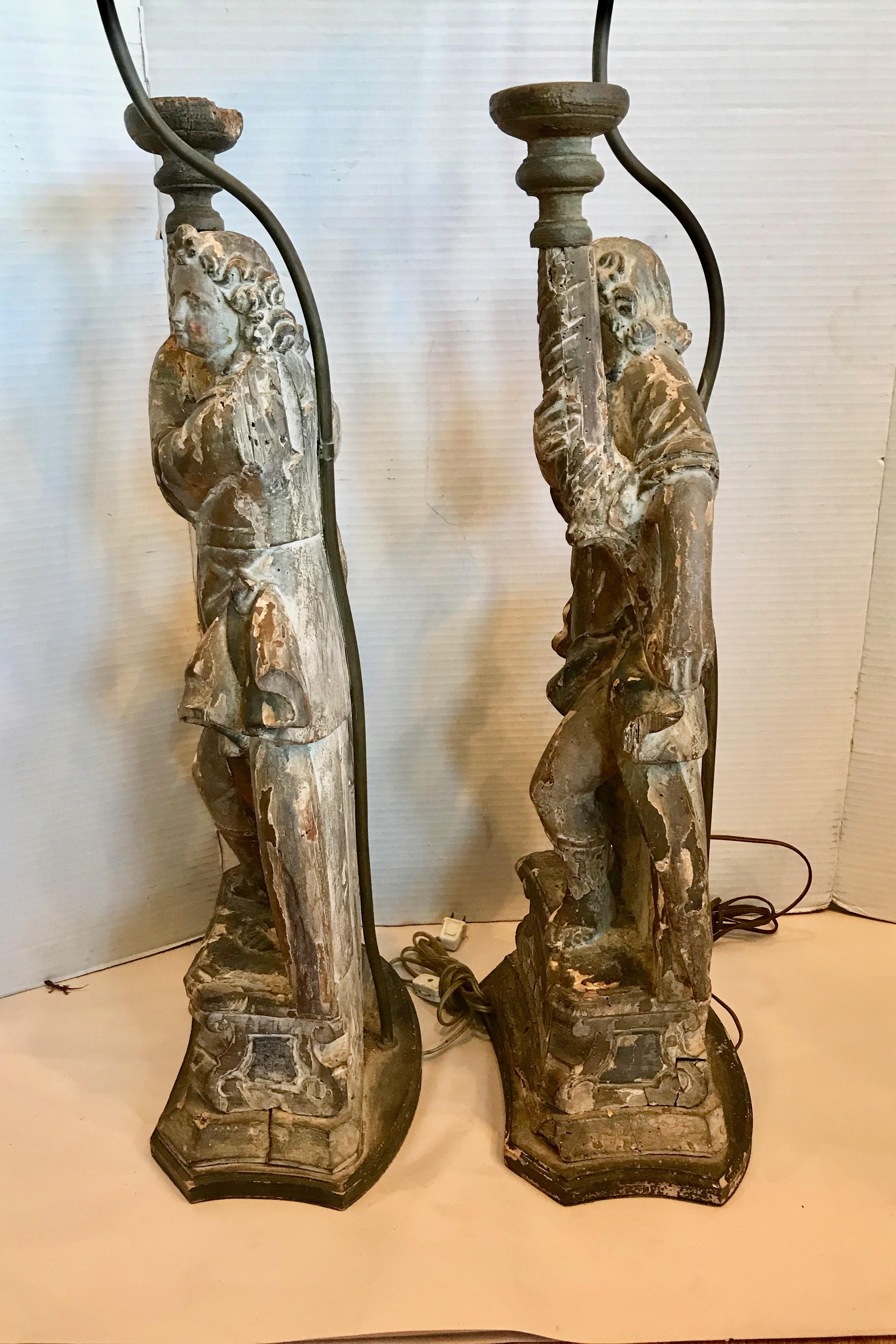 Pair Of 17TH Century Italian Figural Prickets Now Mounted As Lamps For Sale 6