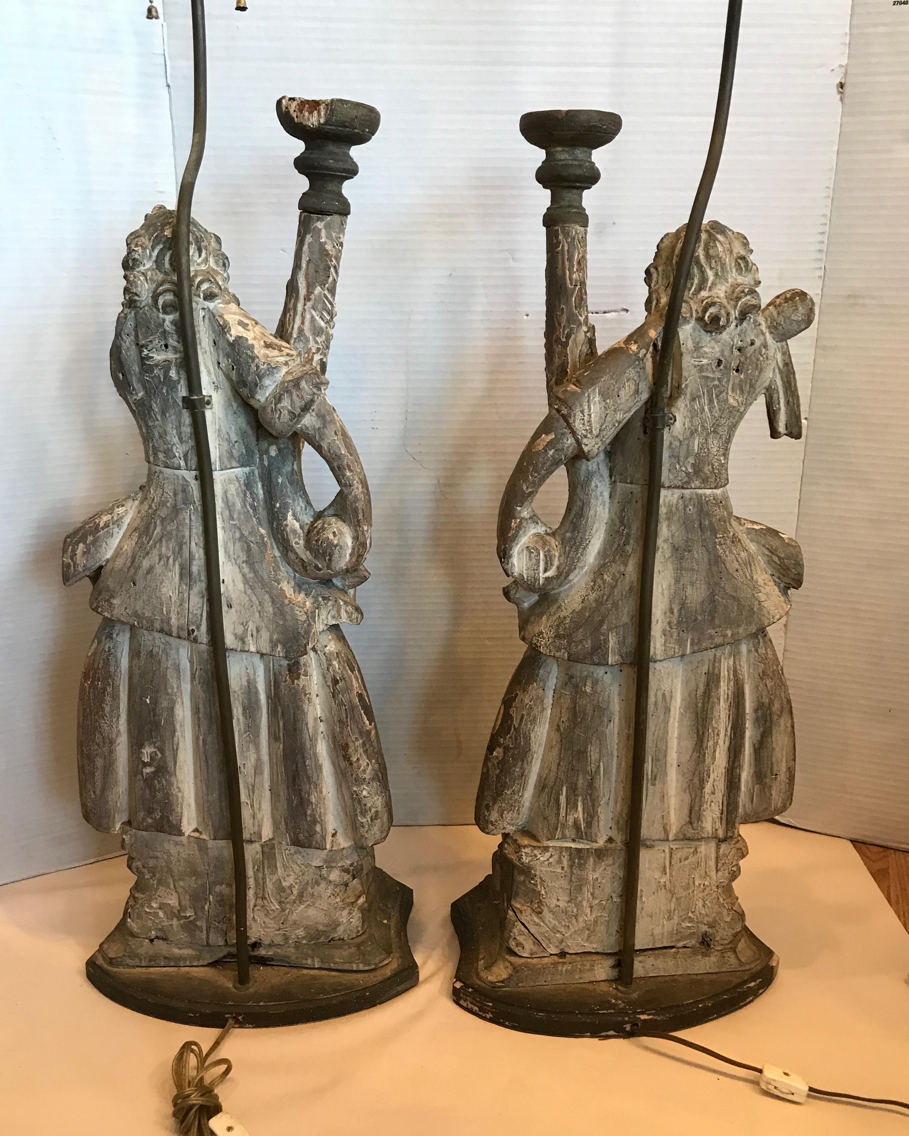 Pair Of 17TH Century Italian Figural Prickets Now Mounted As Lamps For Sale 8