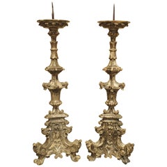 Pair of 17th Century Italian Giltwood Candlesticks