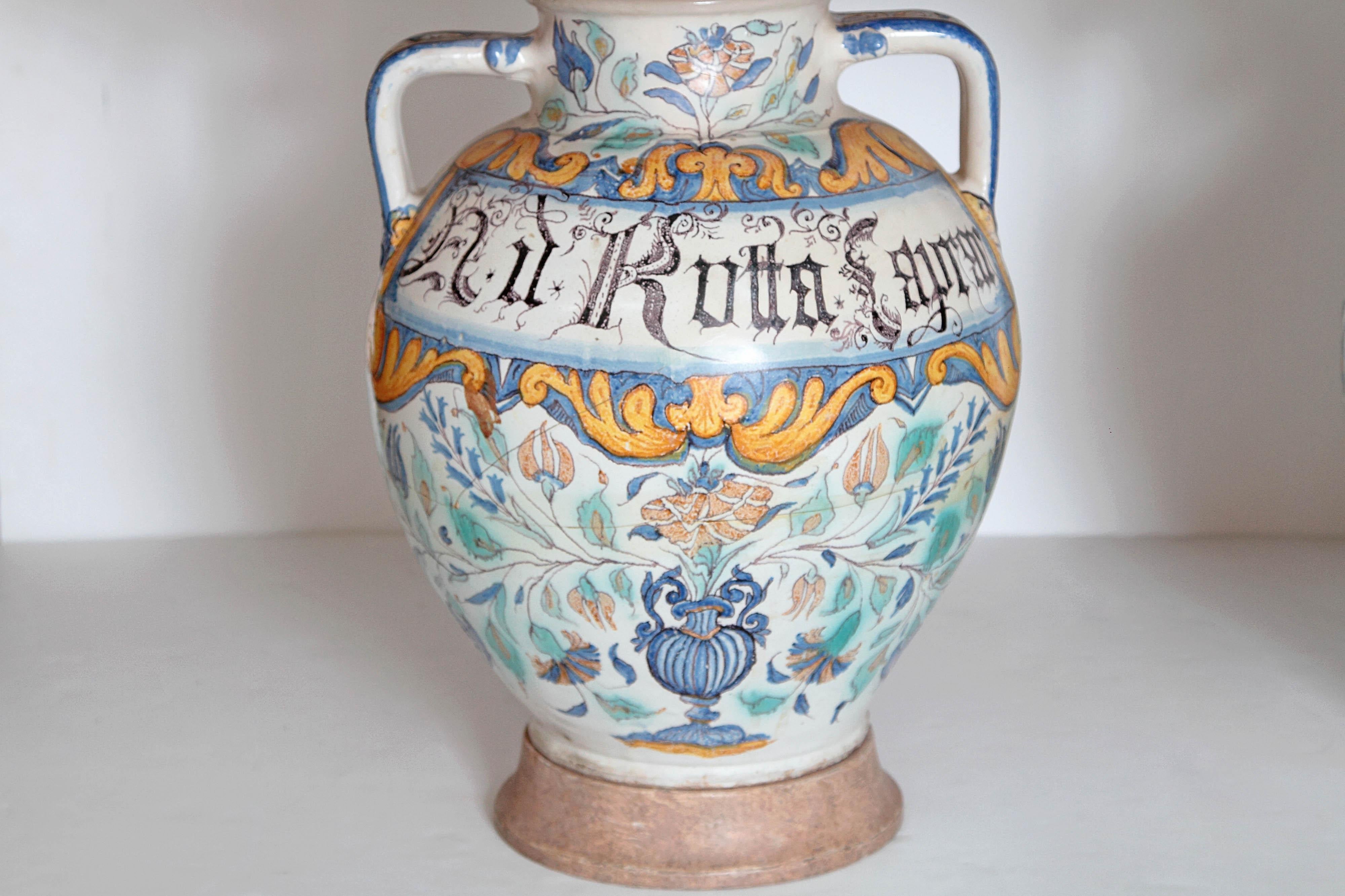 18th Century and Earlier Pair of 17th Century Italian Maiolica Vases as Lamps For Sale
