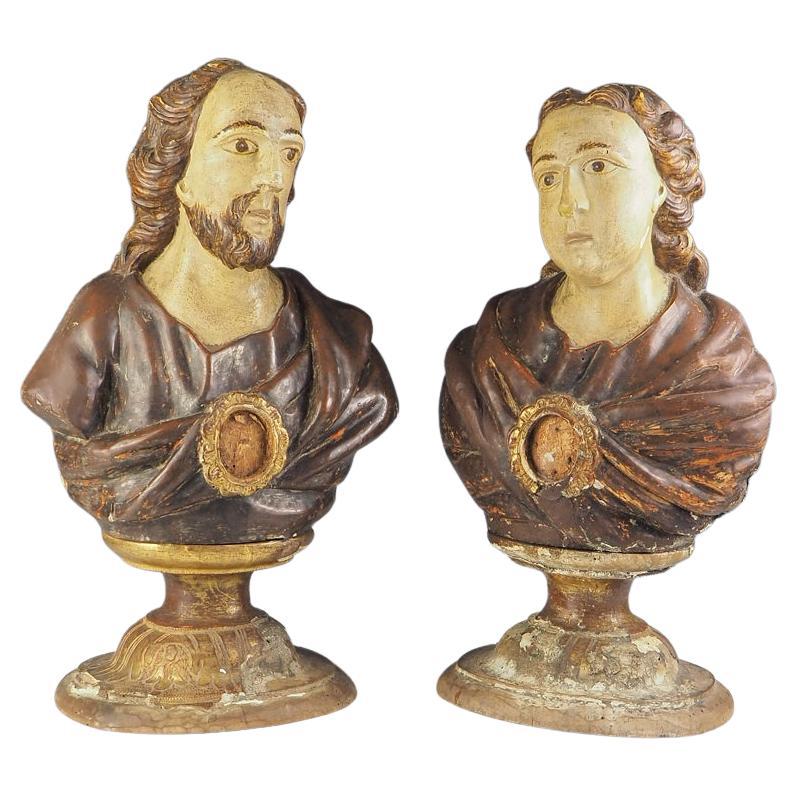 Pair of 17th Century Italian Reliquary Busts For Sale