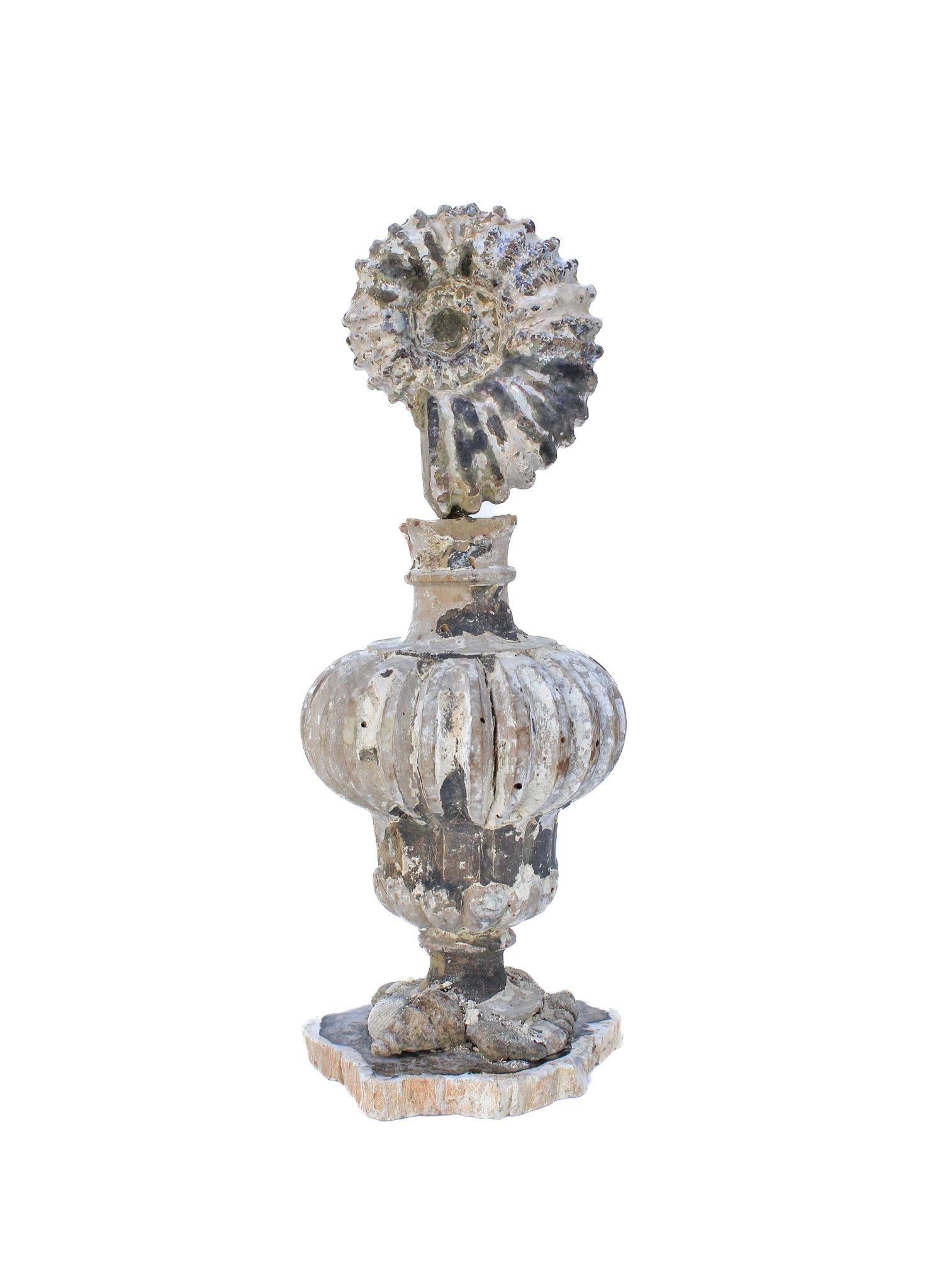 Baroque Pair of 17th Century Italian Vases Mounted with Ammonites and Fossil Shells
