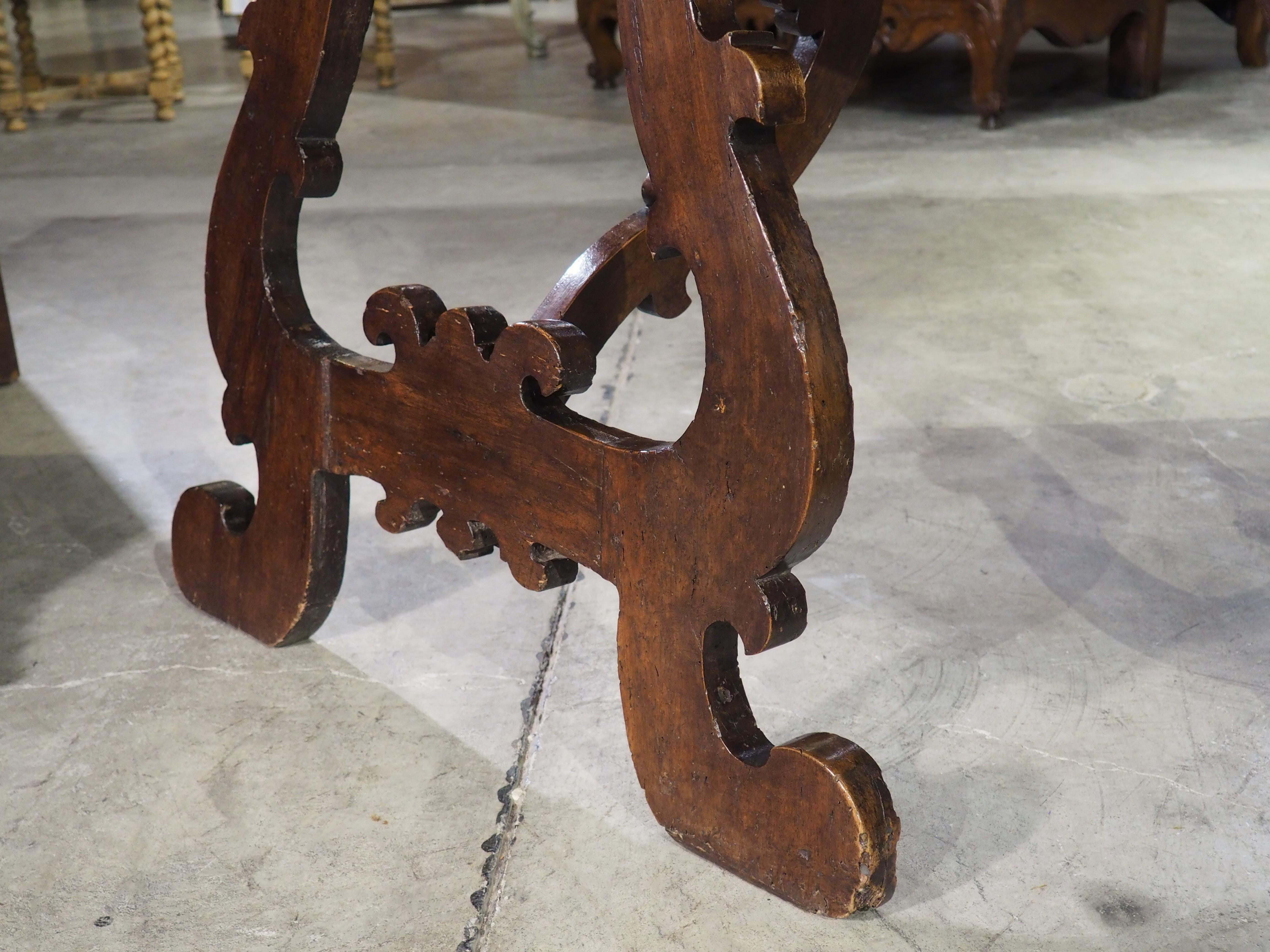 Pair of 17th Century Italian Walnut Wood Lyre Leg Consoles or Center Table 7