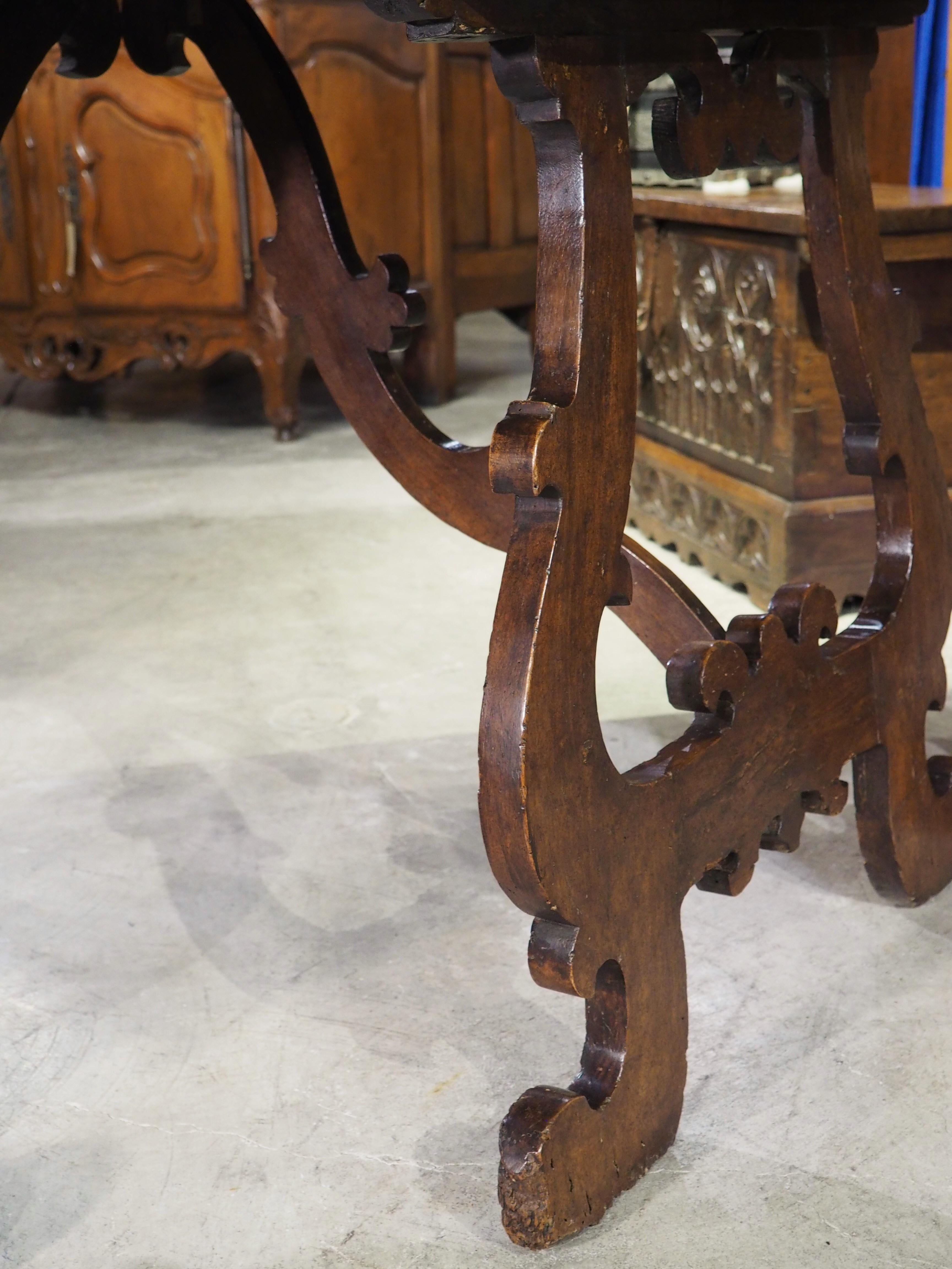 Pair of 17th Century Italian Walnut Wood Lyre Leg Consoles or Center Table 8