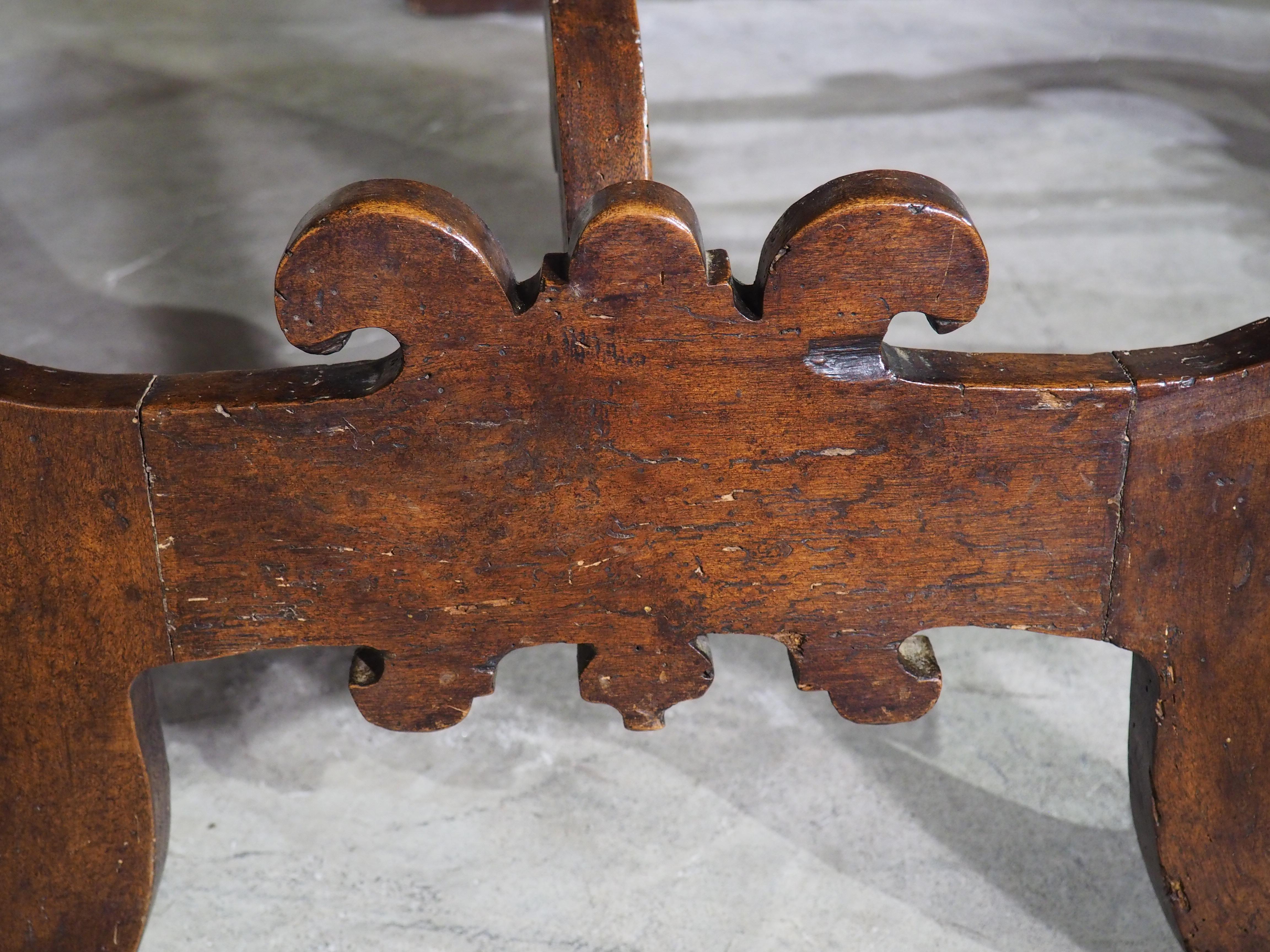 Pair of 17th Century Italian Walnut Wood Lyre Leg Consoles or Center Table 2