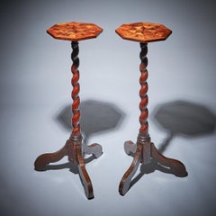 Pair of 17th Century Kingwood Charles II Parquetry Torchieres, Circa 1660