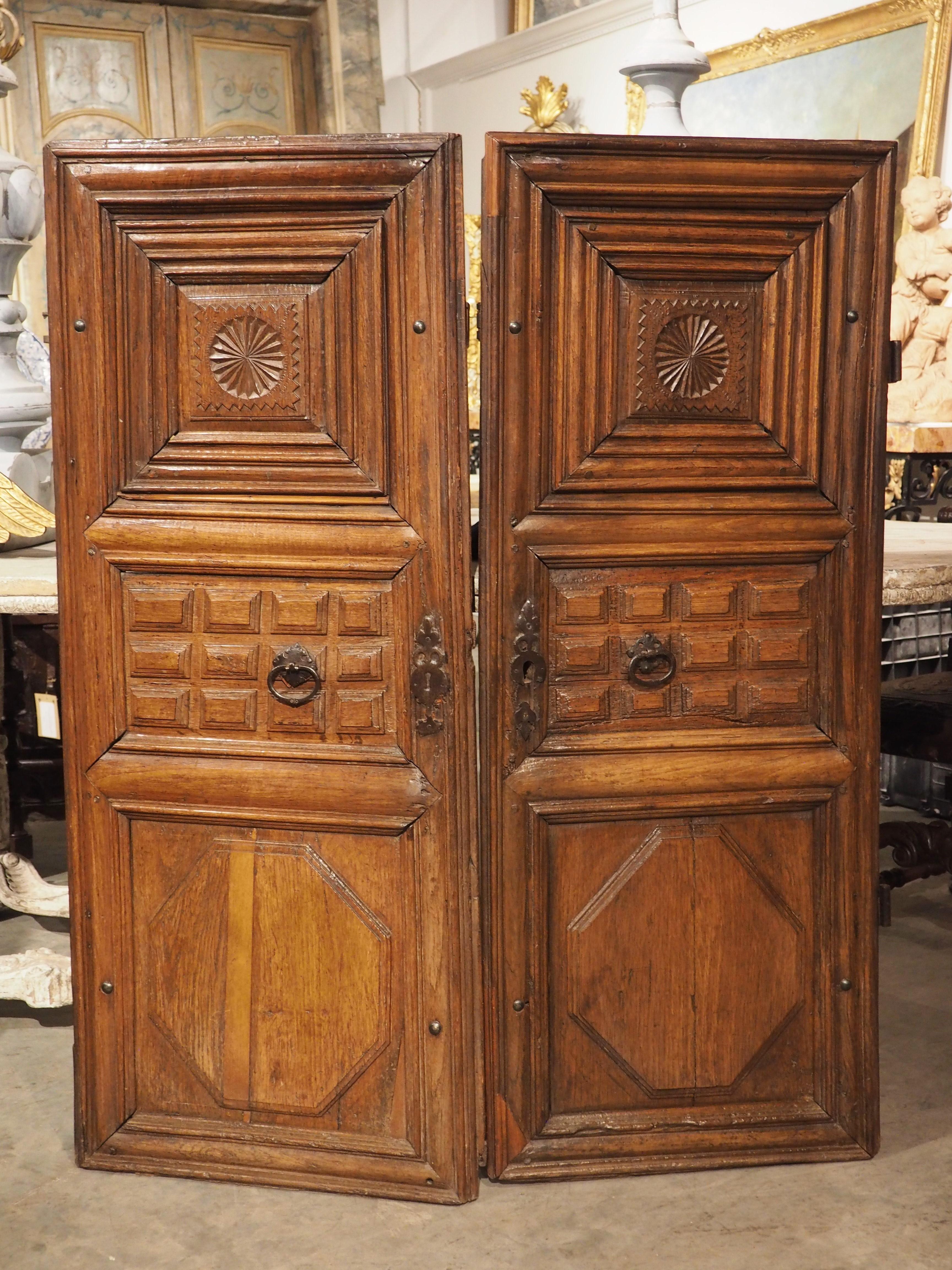 Wood Pair of 17th Century Oak Armoire Doors from France For Sale
