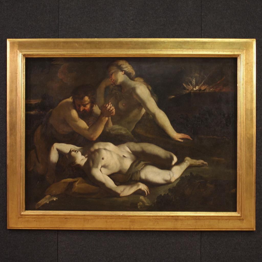 Pareja de óleos sobre lienzo del siglo XVII Pinturas bíblicas antiguas italianas, 1650 Aceitado
