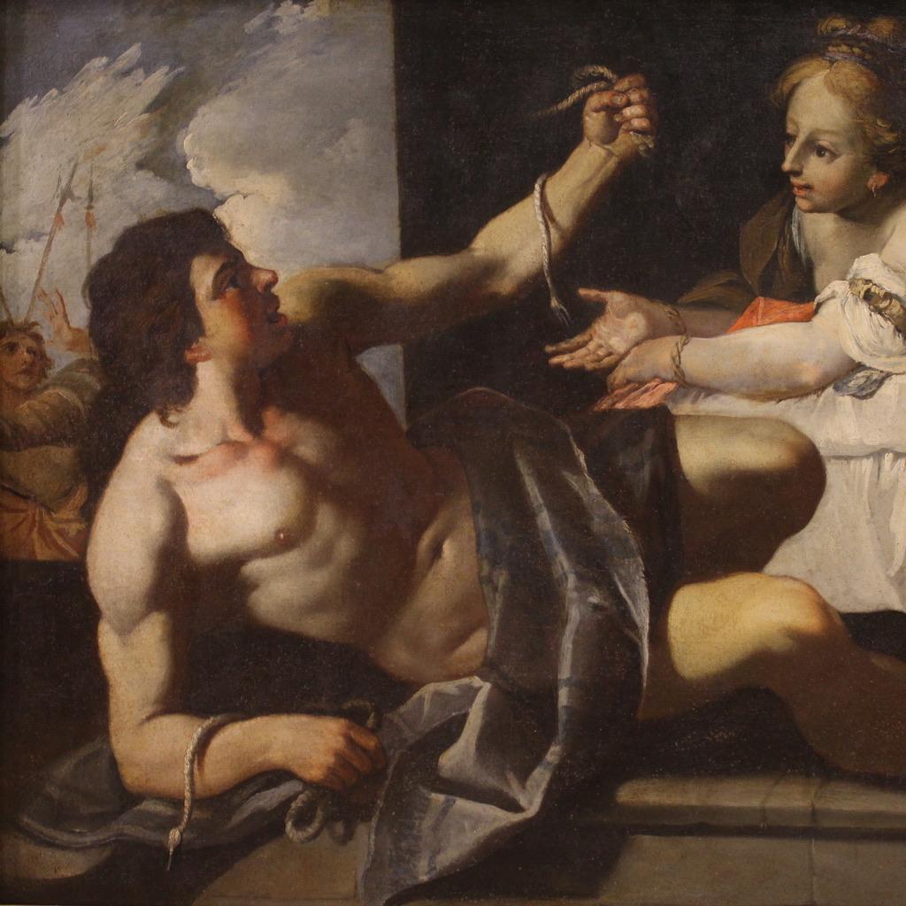 Pareja de óleos sobre lienzo del siglo XVII Pinturas bíblicas antiguas italianas, 1650 Mid-17th Century