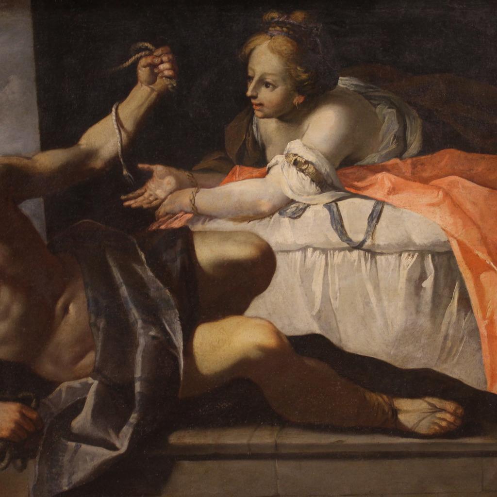 Pareja de óleos sobre lienzo del siglo XVII Pinturas bíblicas antiguas italianas, 1650 Lienzo