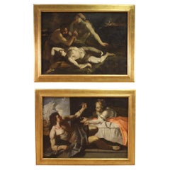 Pareja de óleos sobre lienzo del siglo XVII Pinturas bíblicas antiguas italianas, 1650