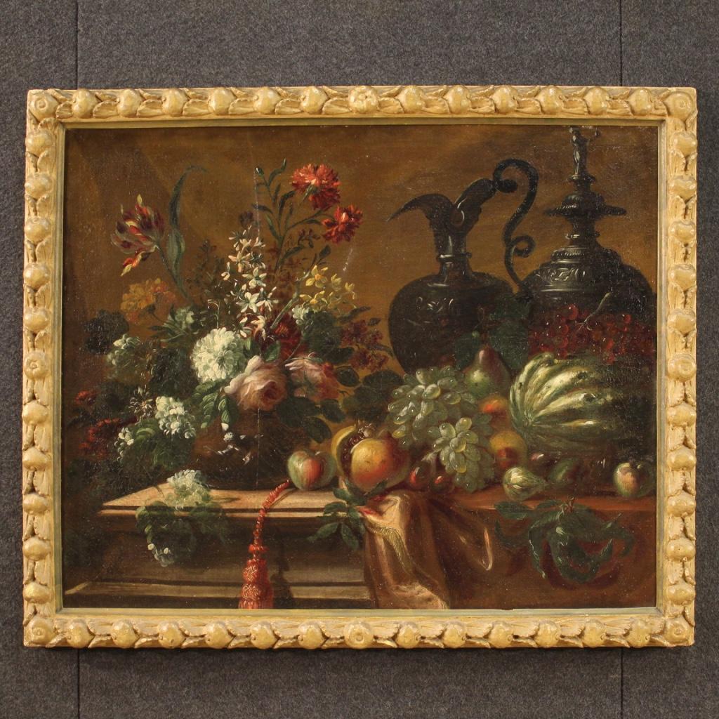 Pair of 17th Century Oil on Canvas Italian Still Life Paintings, 1680 5